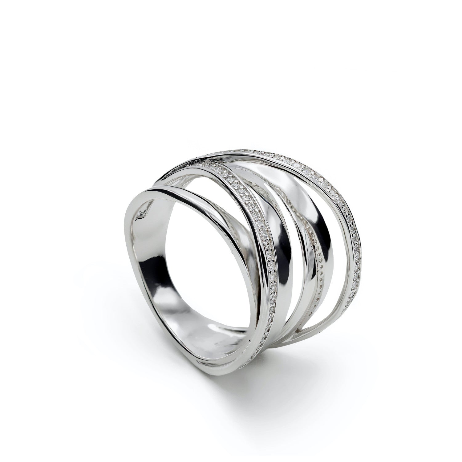 Rings wide design multi-strand with zirconias