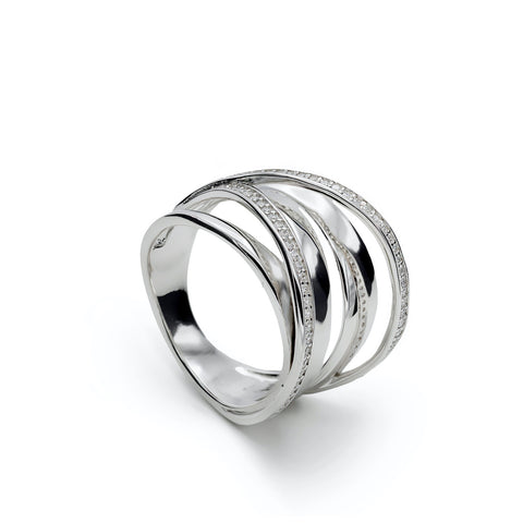 Rings wide design multi-strand with zirconias