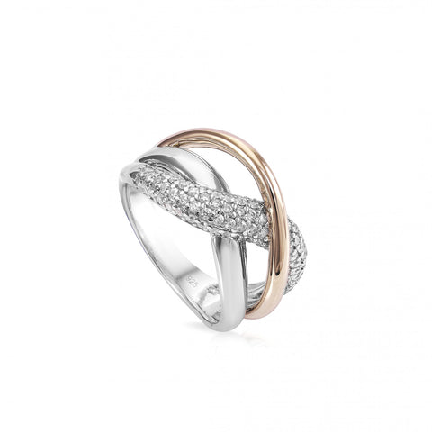 Anillos bicolor combinado con circonitas y oro rosa-LINEARGENT
