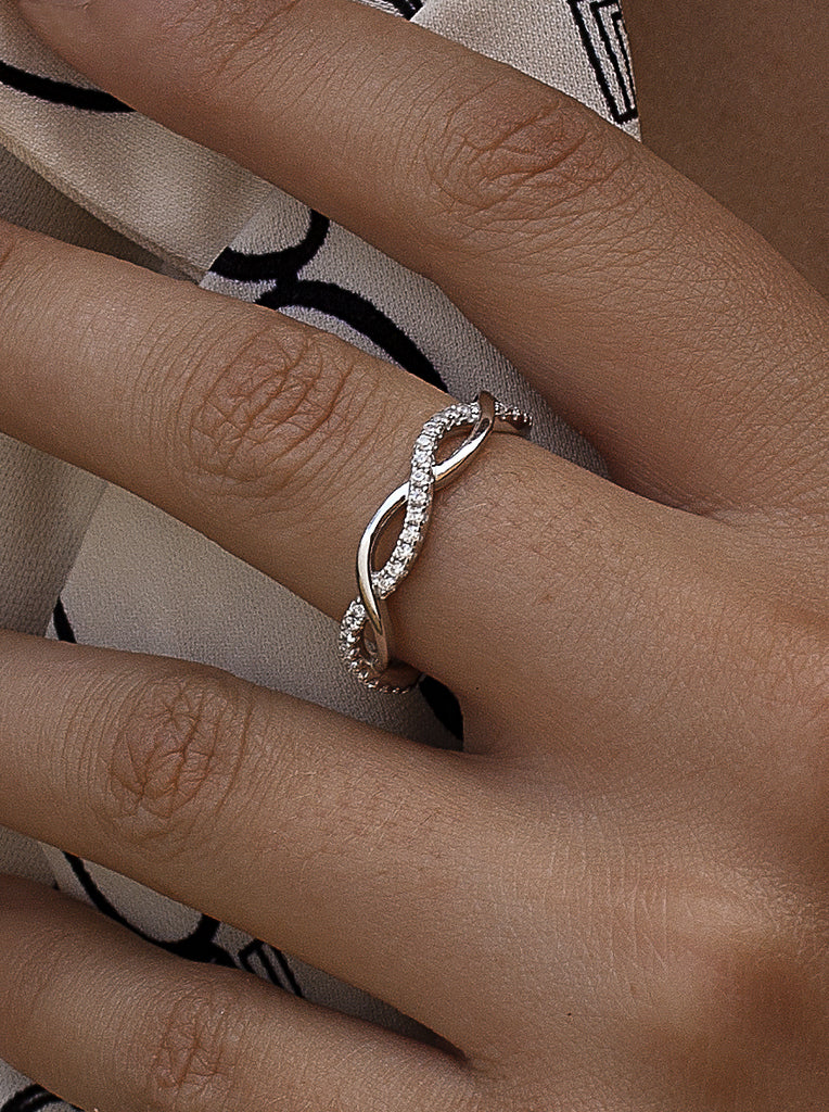 Anillos circonitas con doble carril entrelazado-LINEARGENT