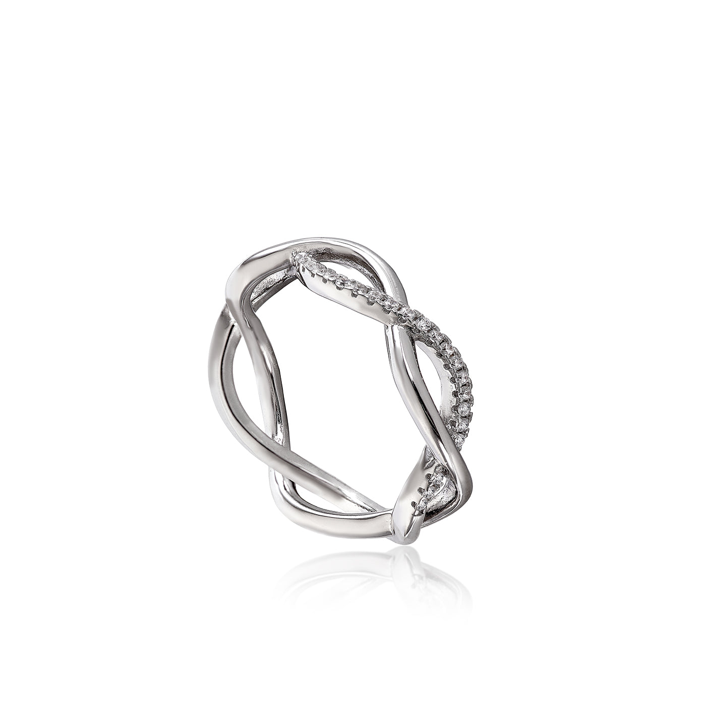 Anillos circonitas con doble carril entrelazado-LINEARGENT