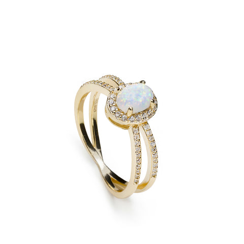 Anillos circonitas de plata bañada en oro diseño ópalo y doble raíl-LINEARGENT