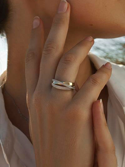 Anillos circonitas de plata bandas de circonitas cruzadas