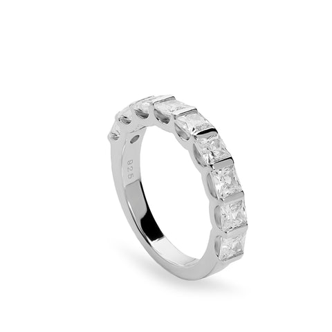 Anillos circonitas de plata con diseño cuadrado