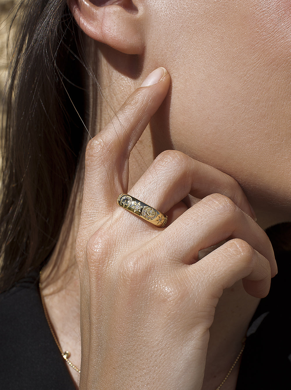 Anillos circonitas de plata con motivo de luna y estrellas-LINEARGENT