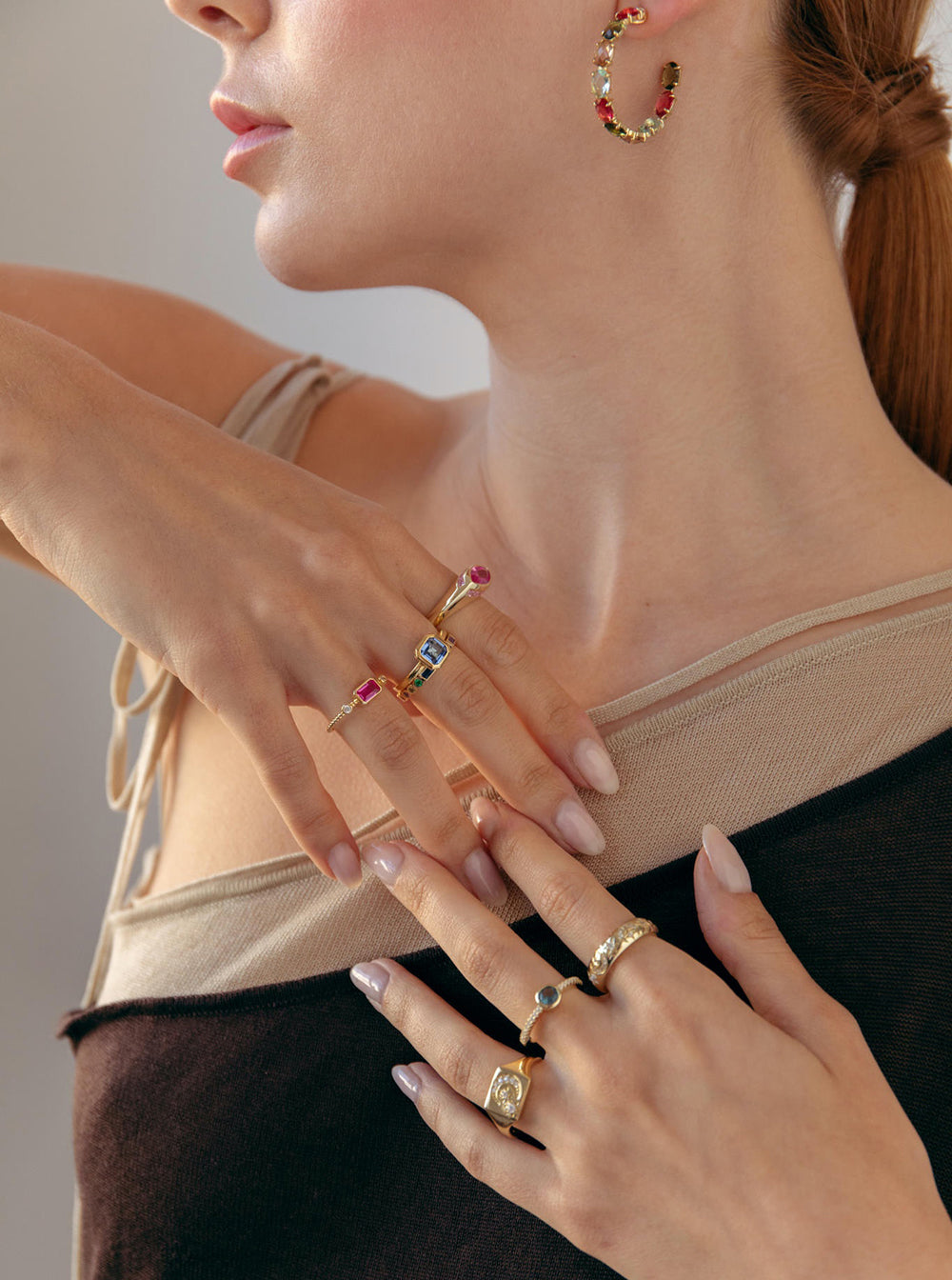 Anillos circonitas de plata con motivo de luna y estrellas-LINEARGENT