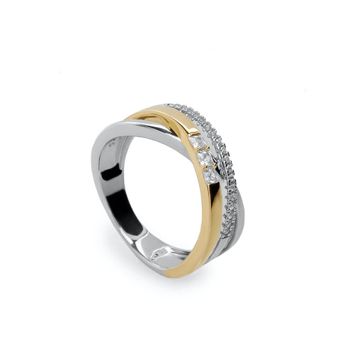 Anillos circonitas de plata cruzado triple-LINEARGENT