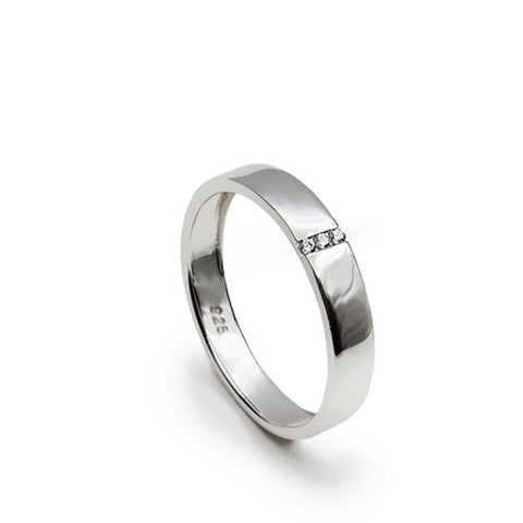 Anneaux zircons design classique avec 3 mini zircons-LINEARGENT