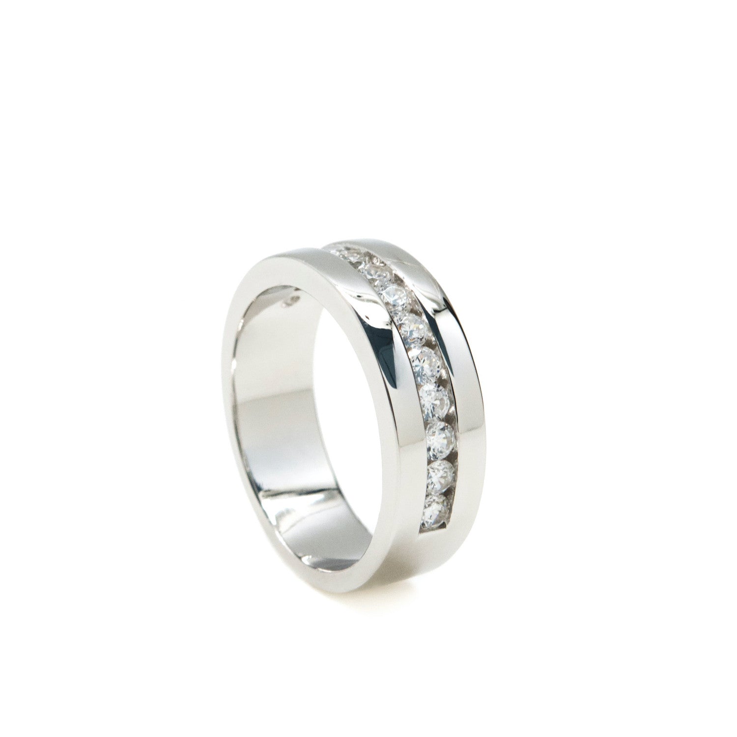 Anillos circonitas diseño de tres carriles de plata lisa y circonitas-LINEARGENT