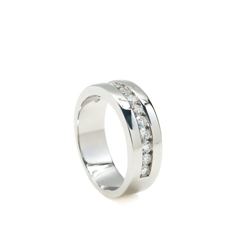 Anillos circonitas diseño de tres carriles de plata lisa y circonitas-LINEARGENT