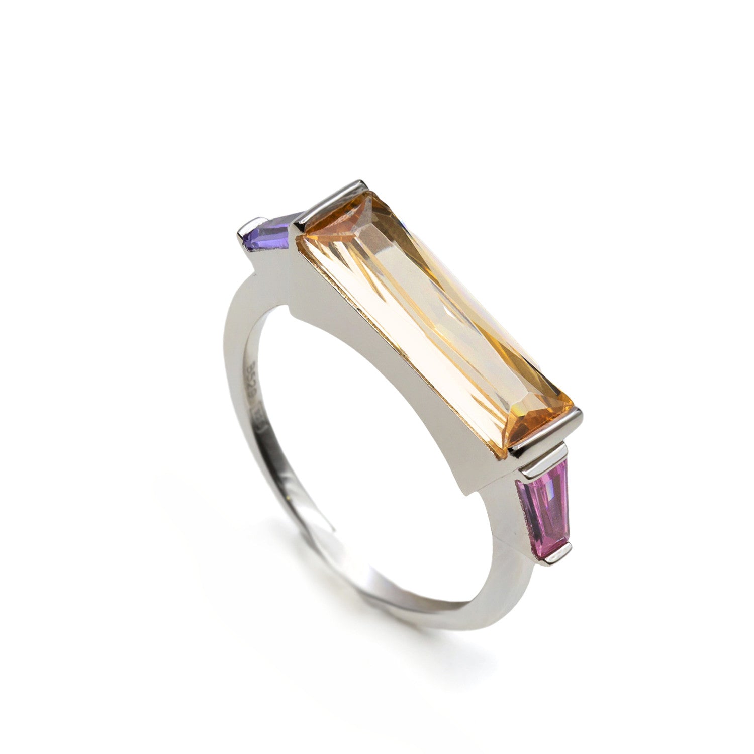 Anillos con pedras talla princesa en tonos cálidos-LINEARGENT