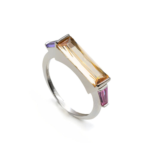 Anillos con pedras talla princesa en tonos cálidos-LINEARGENT