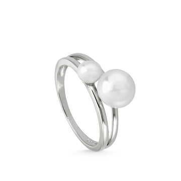 Anillos con perlas de plata con doble raíl y doble perla