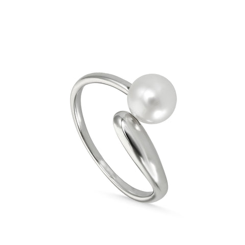 Anillos con perlas de plata diseño abierto con perla-LINEARGENT