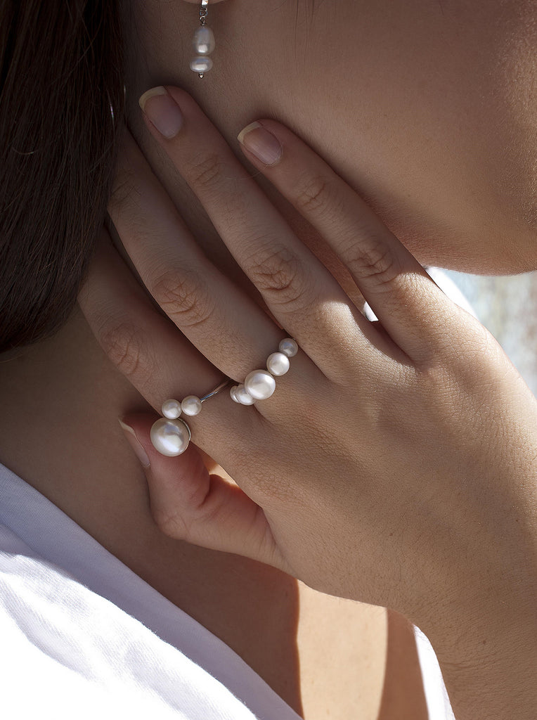 Anillos con perlas de plata diseño corona de perlas