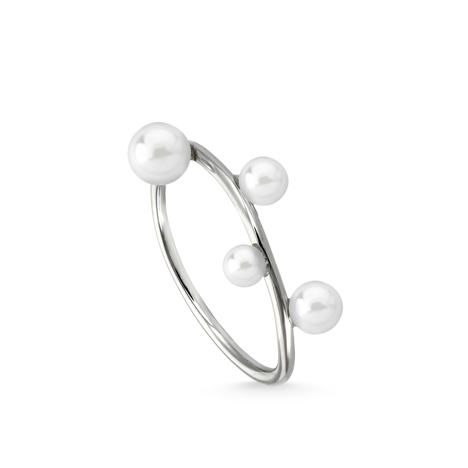 Anillos con perlas de plata diseño de cuatro perlas-LINEARGENT