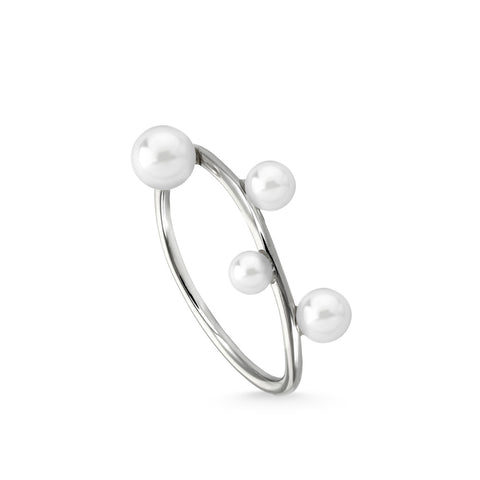Anillos con perlas de plata diseño de cuatro perlas-LINEARGENT