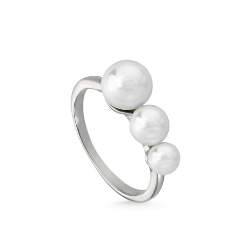 Anillos con perlas de plata diseño lineal con triple perla