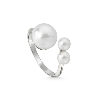 Anillos con perlas de plata diseño triple perla abierto