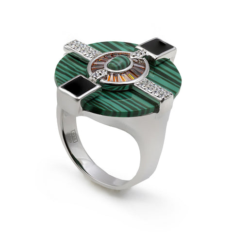 Bagues avec  malachite et pierres avec zircons-LINEARGENT