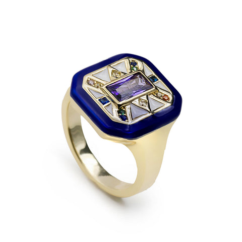 Anillos con piedras de colores diseño octogonal-LINEARGENT