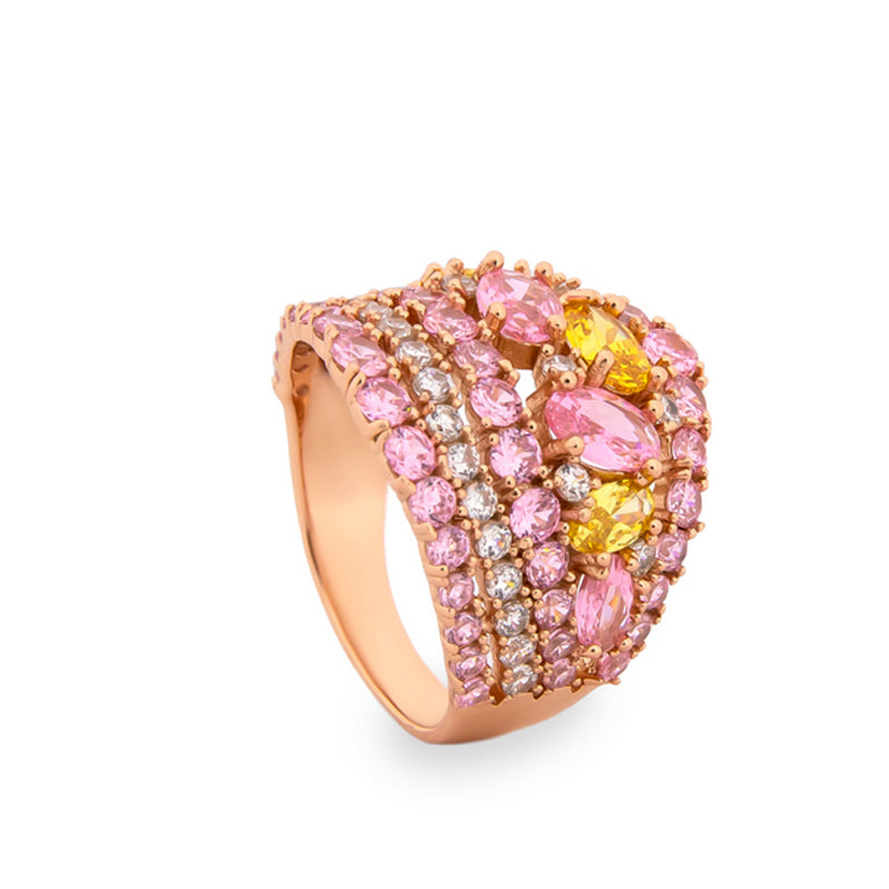 Anillos con piedras de cuatro carriles en tono rosa-LINEARGENT