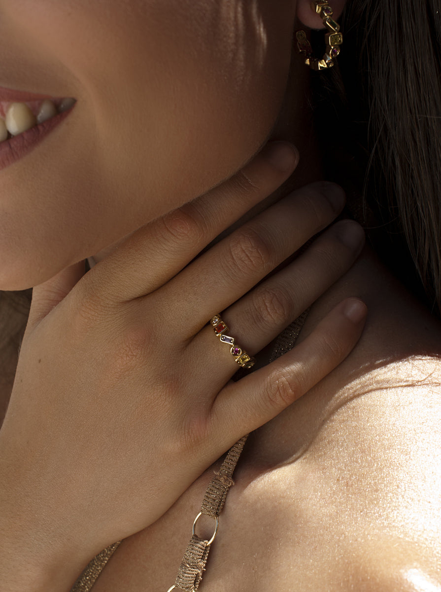 Anillos con piedras de diseño geometrico multicolor-LINEARGENT