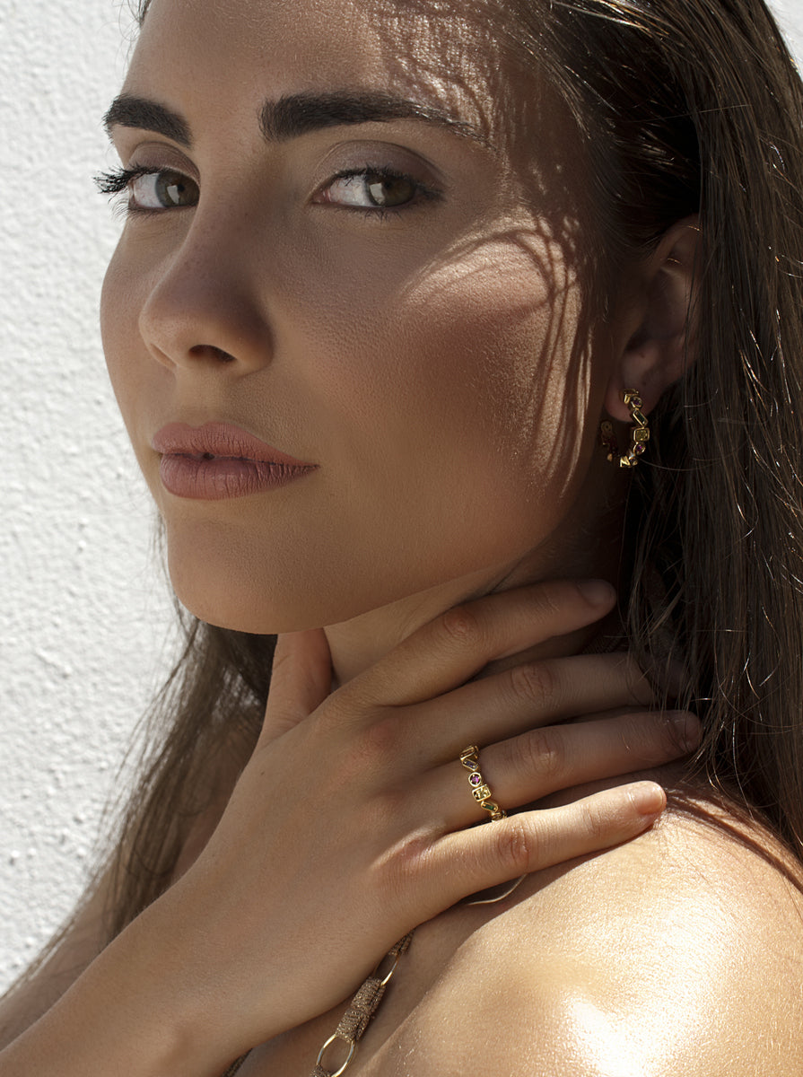 Anillos con piedras de diseño geometrico multicolor-LINEARGENT