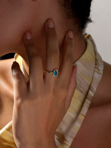 Anillos con piedras de plata baño dorado tono aguamarina