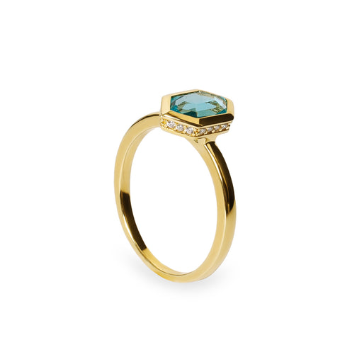 Anillos con piedras de plata baño dorado tono aguamarina-LINEARGENT