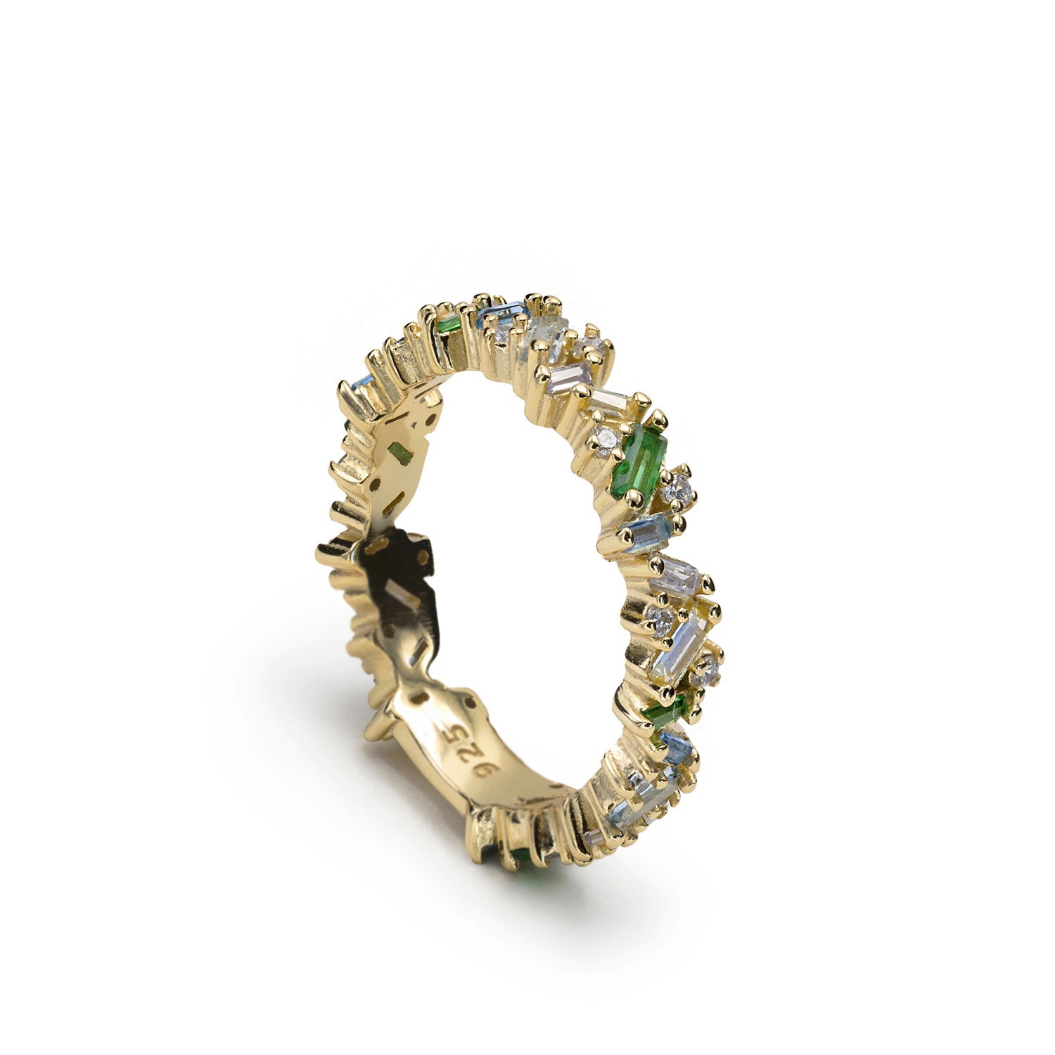 Anillos con piedras de plata en tono verde y azul talla esmeralda-LINEARGENT