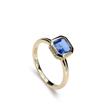 Anillos con piedras de plata talla radiante tono zafiro y circonitas
