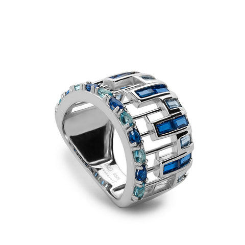 Anillos con piedras de tonos azules talla baguette-LINEARGENT