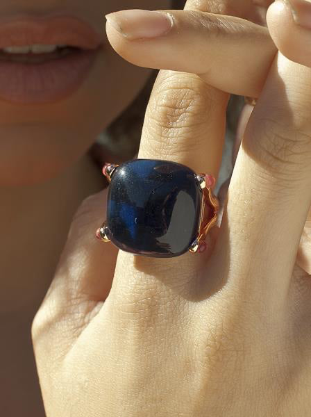 Anillos con piedras diseño cabouchón tono azul-LINEARGENT