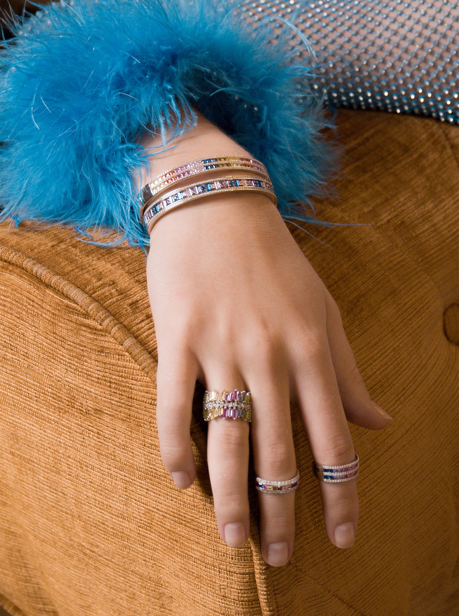 Anillos con piedras diseño de gemas multicolores-LINEARGENT