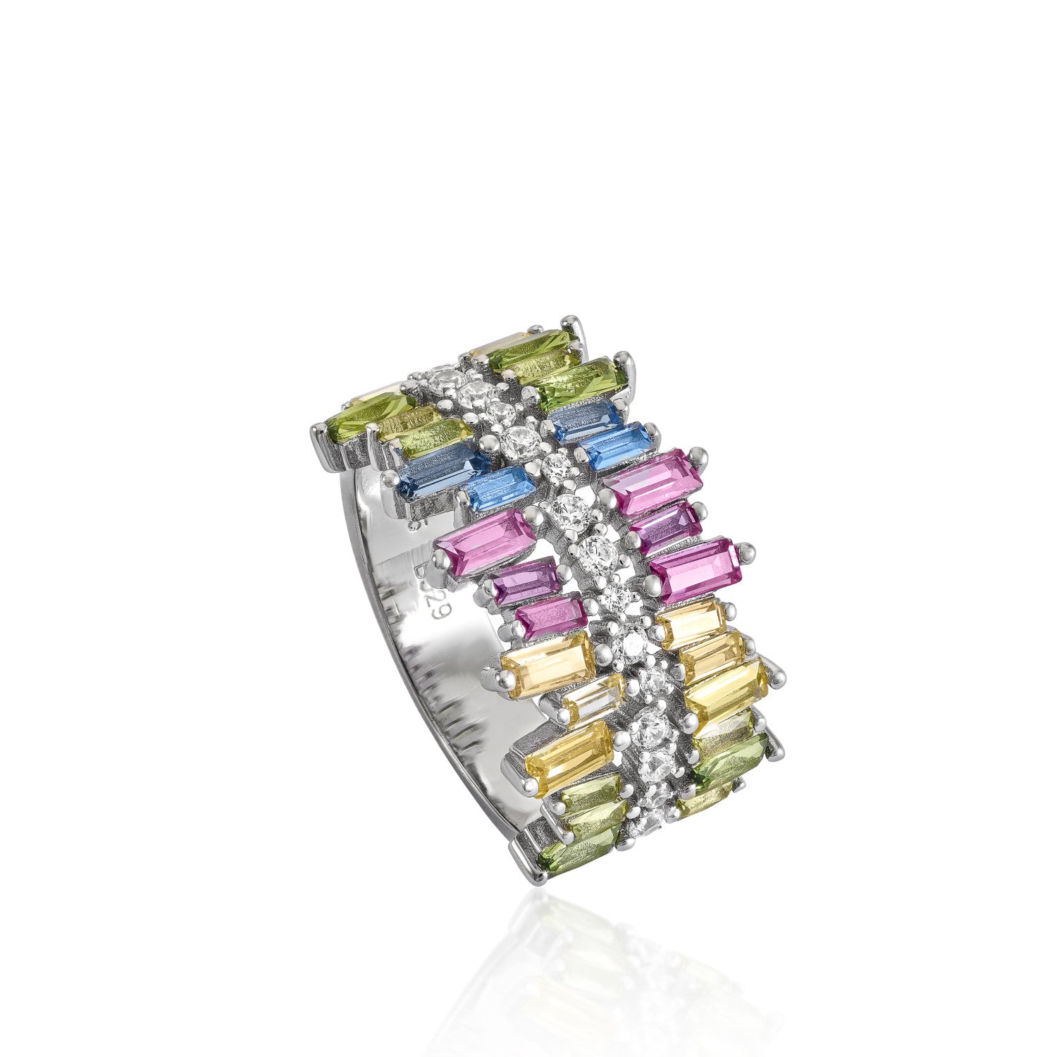 Anillos con piedras diseño de gemas multicolores-LINEARGENT