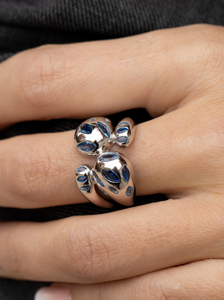 Anillos con piedras diseño gotas en tono azul-LINEARGENT