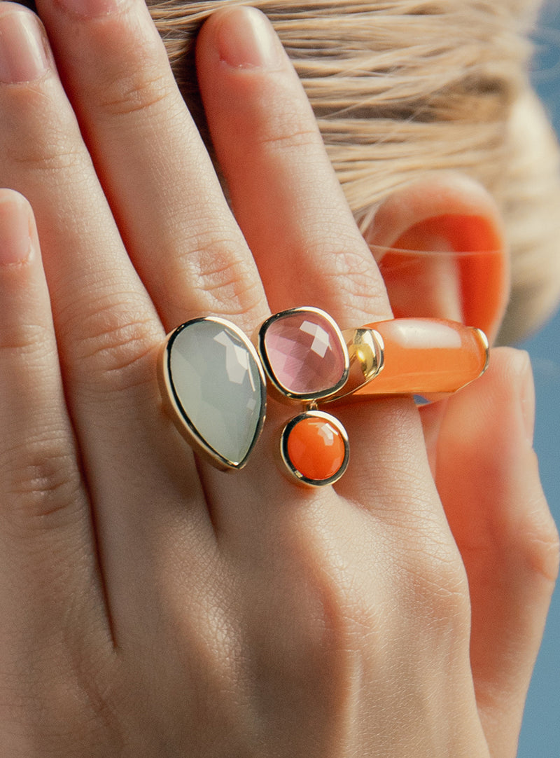 Anillos con piedras diseño lágrima cuarzo rosa-LINEARGENT