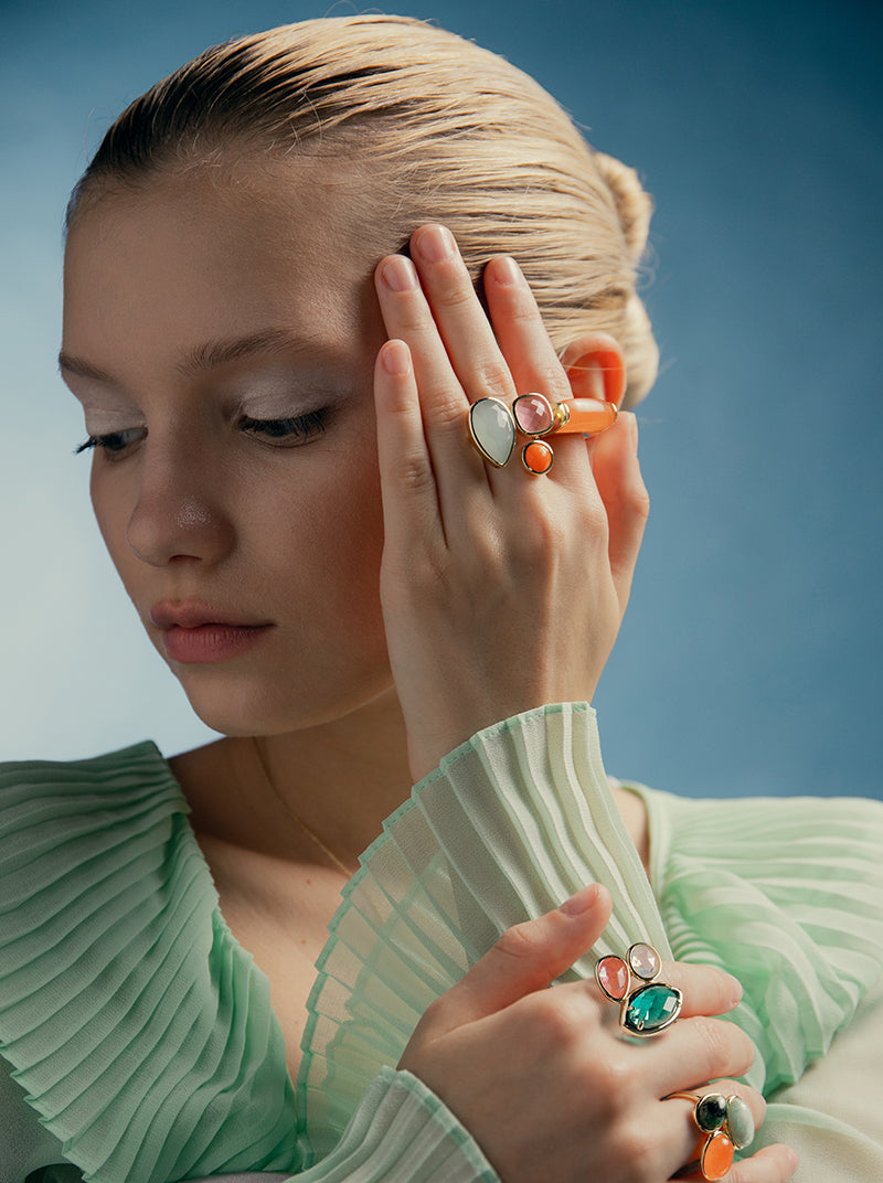 Anillos con piedras diseño lágrima cuarzo rosa