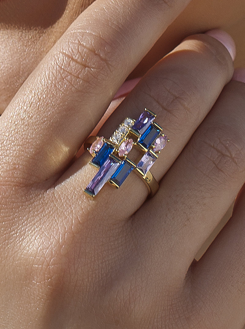 Anillos con piedras diseño mosaico multicolor-LINEARGENT