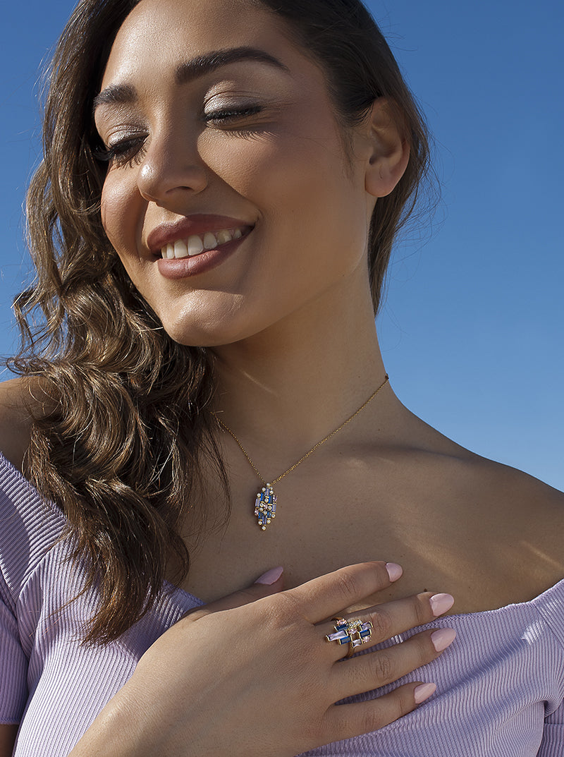 Anillos con piedras diseño mosaico multicolor