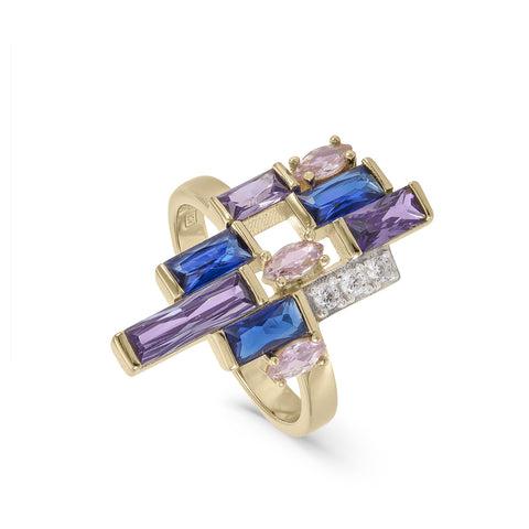 Anillos con piedras diseño mosaico multicolor-LINEARGENT