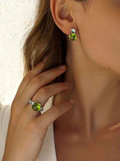 Anillos con piedras en plata cuarzo adamantino verde