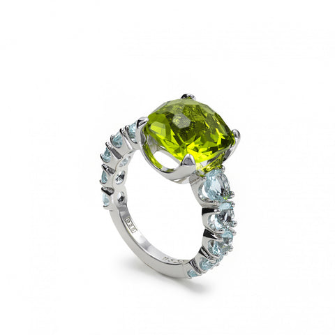 Anillos con piedras en plata cuarzo adamantino verde-LINEARGENT