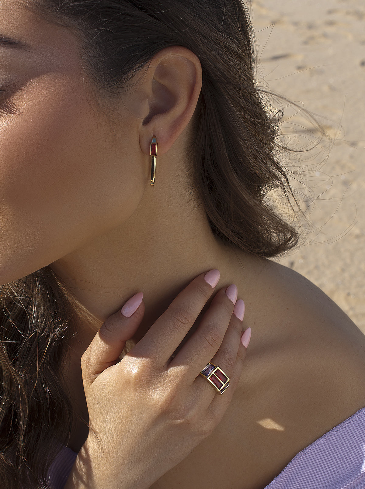 Anillos con piedras en tono lavanda y fucsia de plata-LINEARGENT