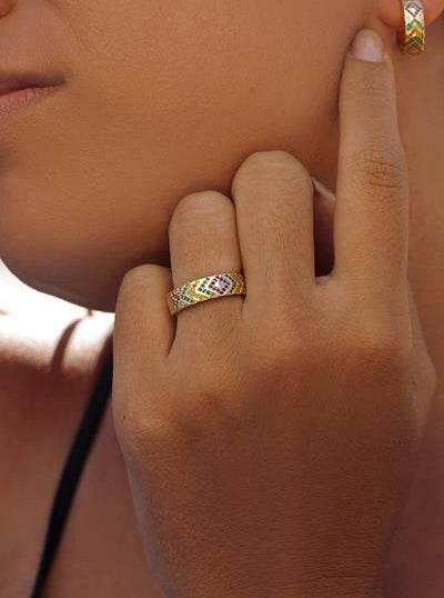 Rings with stones style mosaic multicolored plated in or