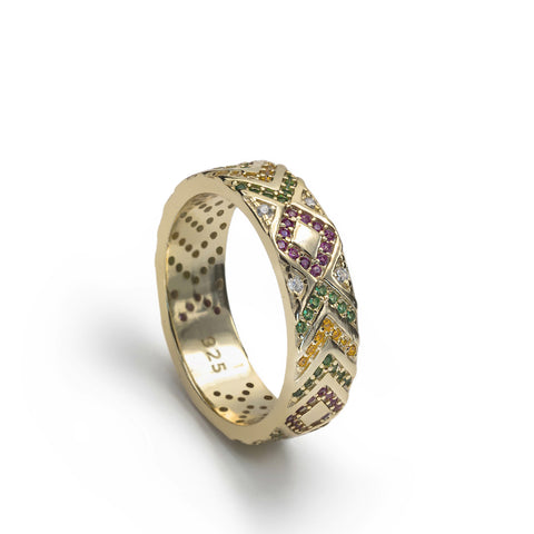 Anillos con piedras estilo mosaico multicolor bañado en o-LINEARGENT