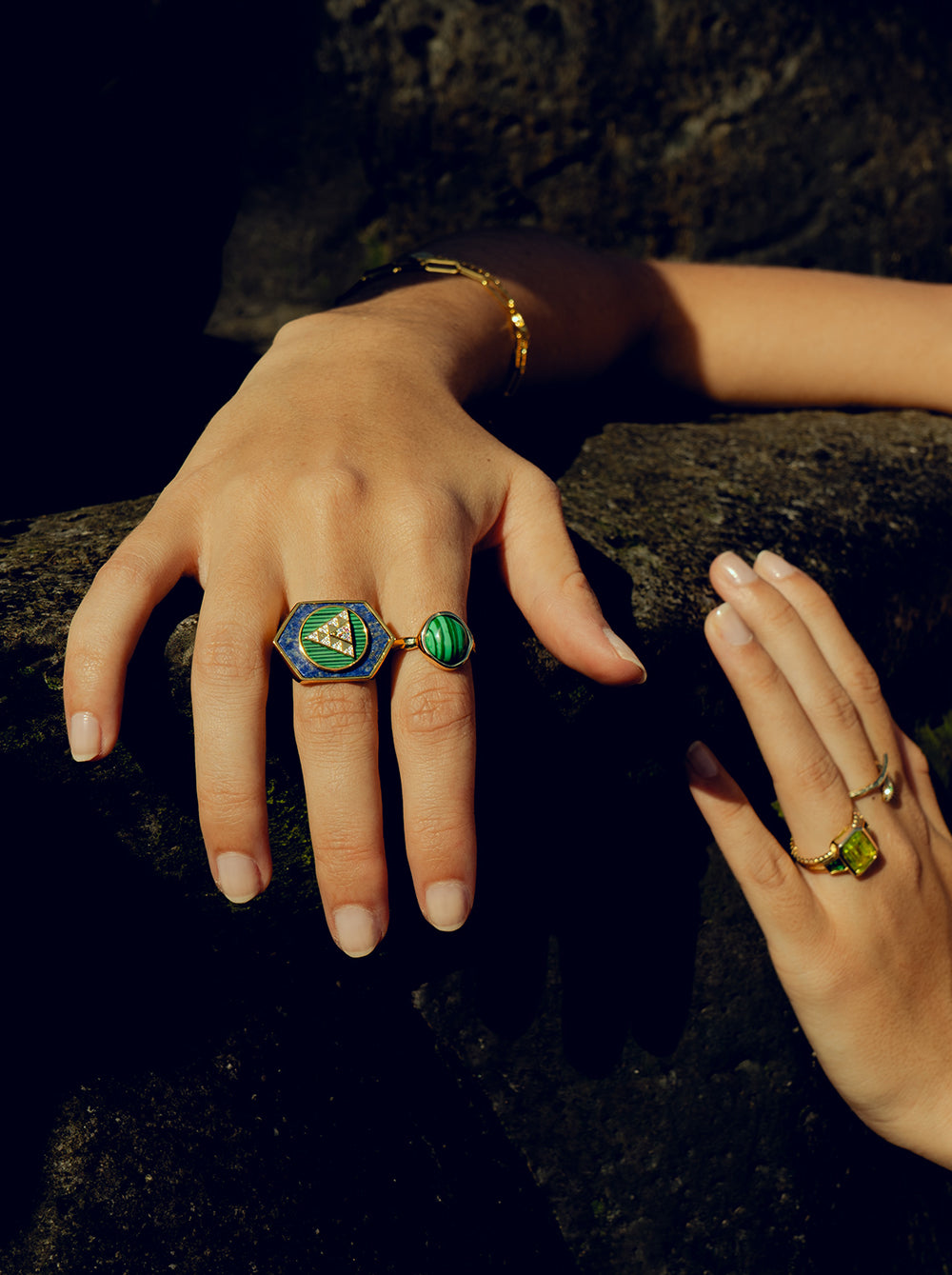 Anillos con piedras formados por lapislazuli malaquita y circonita-LINEARGENT