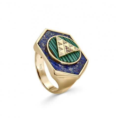 Anillos con piedras formados por lapislazuli malaquita y circonita-LINEARGENT