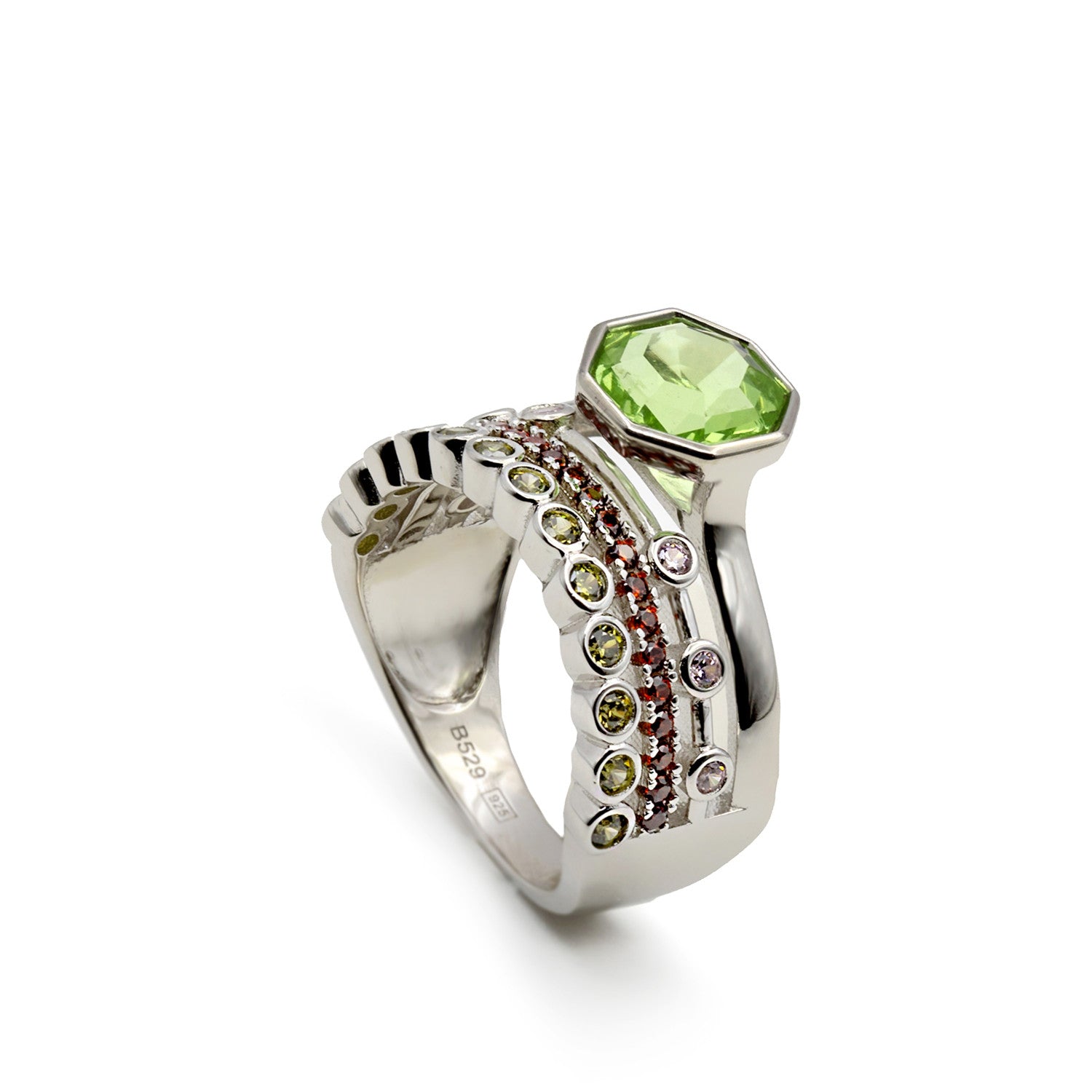 Anillos con piedras motivo hexagonal tono verde manzana-LINEARGENT